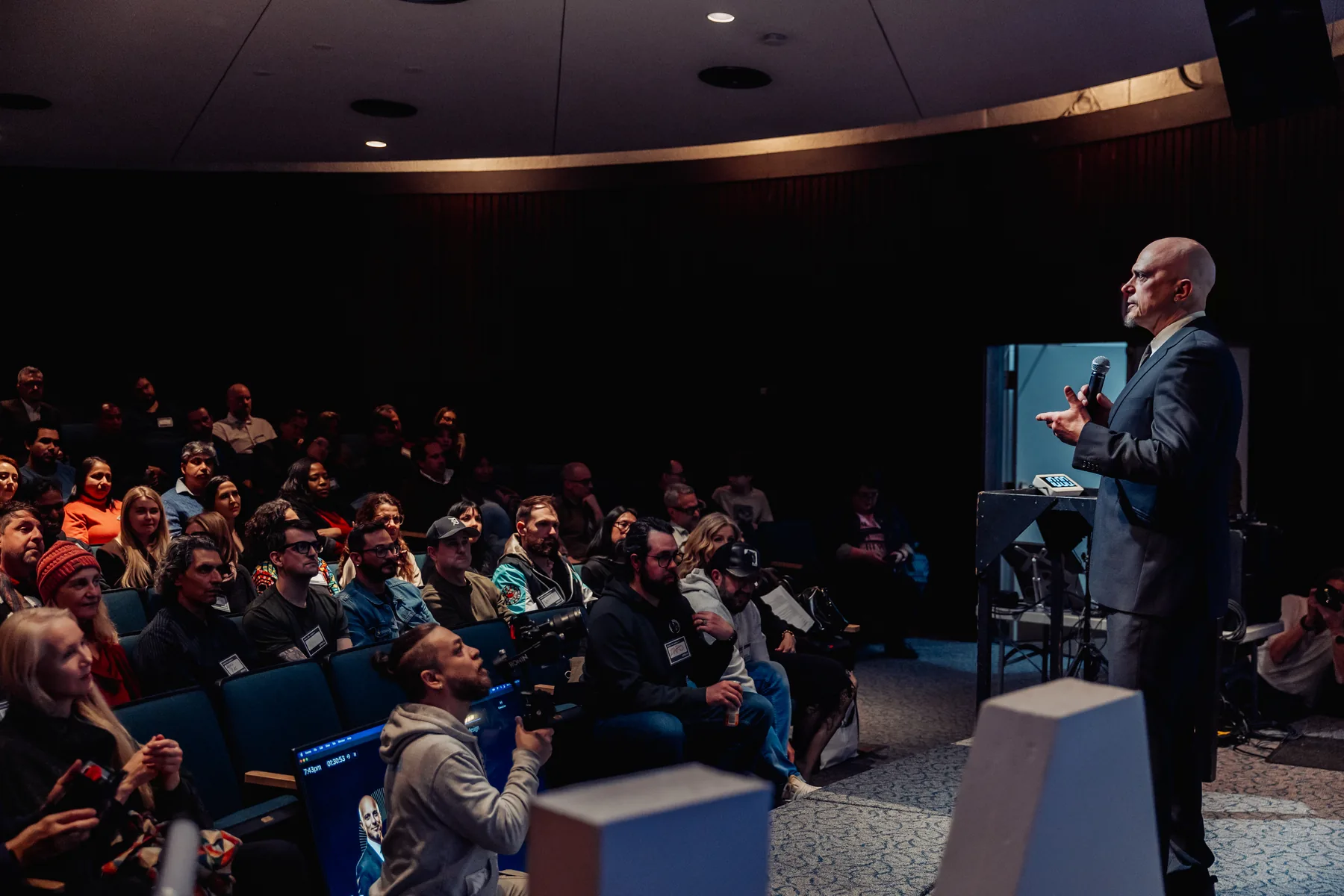 Packed Vancouver AI Meetup audience at H.R. MacMillan Space Centre